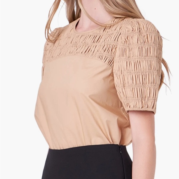 English Factory Tan Smocked Puff Sleeve Blouse - Picture 1 of 6
